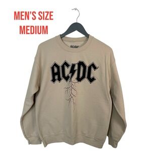 AC/DC‎ Men's Medium Crewneck Sweatshirt – Beige Lightning Bolt Graphic